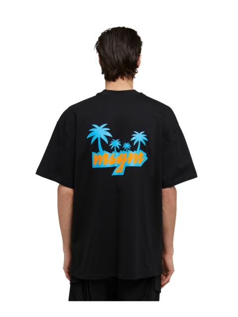 MSGM Cotton crewneck t-shirt with embroidered multicolor logo in cursive