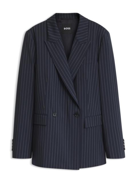 BOSS DOUBLE-BREASTED RELAXED-FIT BLAZER IN PINSTRIPED VIRGIN WOOL