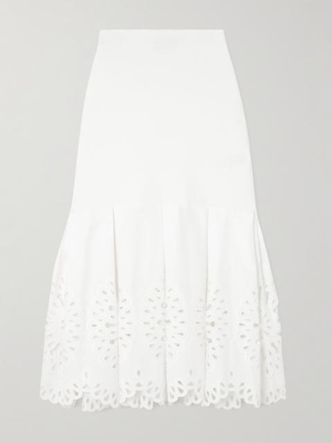 SIMKHAI Cotton-blend Guipure Lace And Knitted Midi Skirt