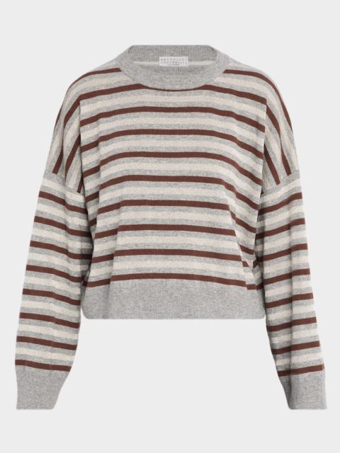Brunello Cucinelli Shimmering Striped Wool-Cashmere Crop Sweater