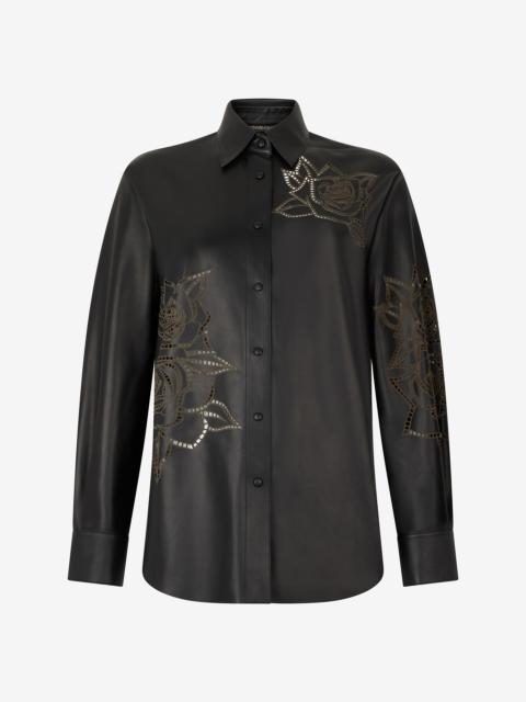 Roberto Cavalli Leather Shirt With Perforated Roses