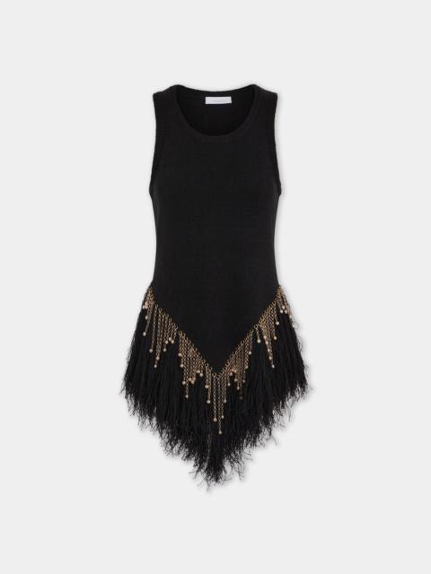 Paco Rabanne BLACK WOVEN TOP WITH KNITTED BEADS AND FEATHERS