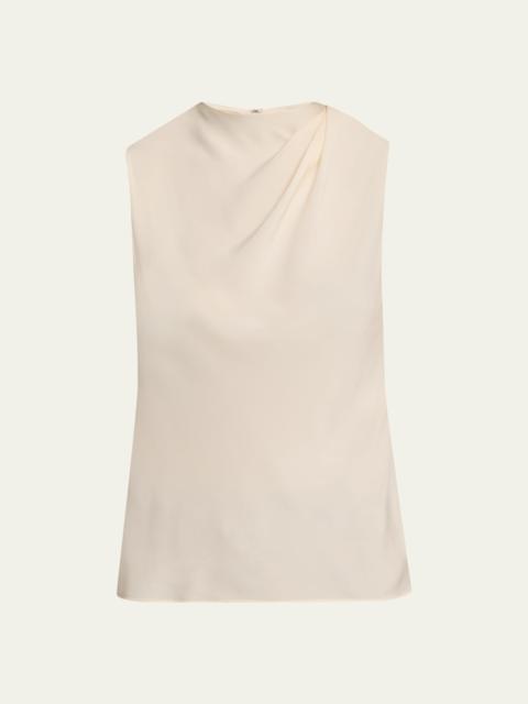 Vince Sleeveless Draped Stretch Silk Blouse