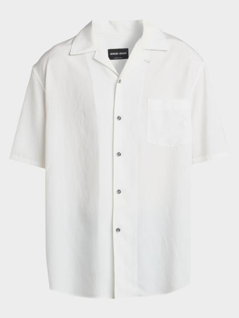 GIORGIO ARMANI Men's Viscose and Nylon Pocket Short-Sleeve Shirt