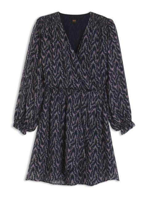 BOSS PRINTED-CREPE DRESS WITH SMOCKING