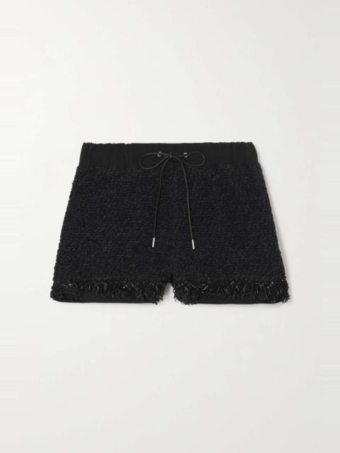 sacai Grosgrain-trimmed frayed tweed shorts