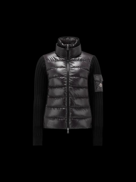 Hooded shell-trimmed quilted fleece and stretch-jersey downjacket