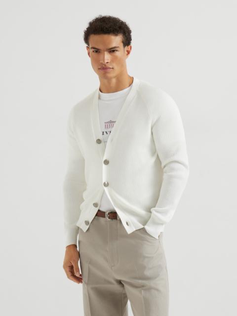 Brunello Cucinelli Cotton English rib cardigan with raglan sleeves