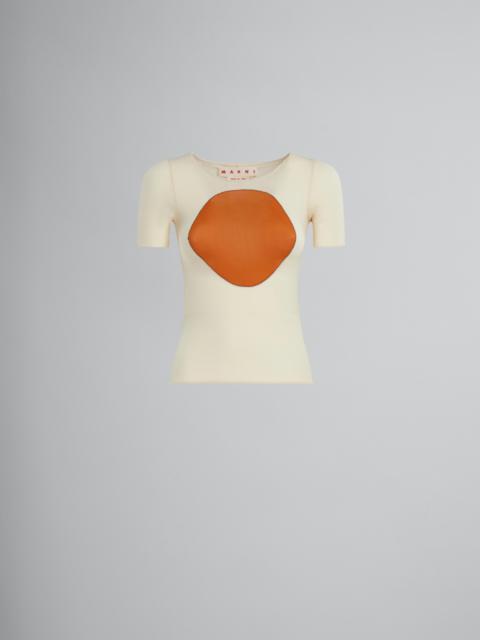 Marni LIGHT YELLOW STRETCH NYLON T-SHIRT WITH INLAY