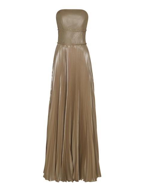 ANDRES OTALORA Eterna Plisse Foiled-Chiffon Gown gold
