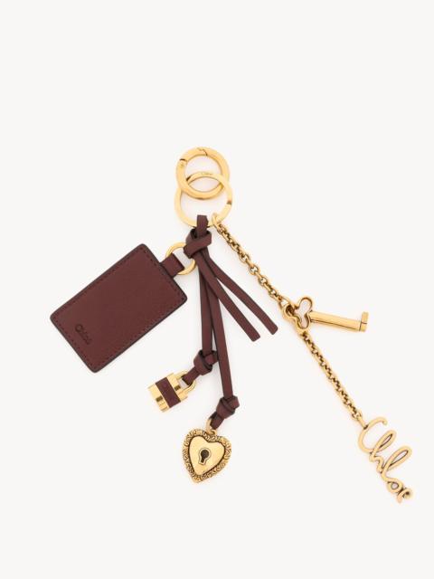 Chloé CHLOÉ SYMBOLS HEART & LOCK KEY RING BAG CHARM IN BRASS & LEATHER