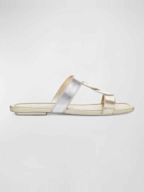 Ibiza Metallic Woven-Strap Slide Sandals