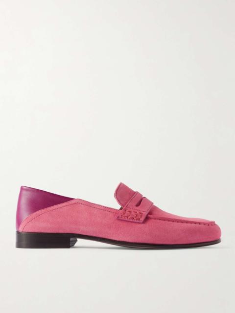 Manolo Blahnik Plymouth Collapsible-Heel Suede and Leather Penny Loafers
