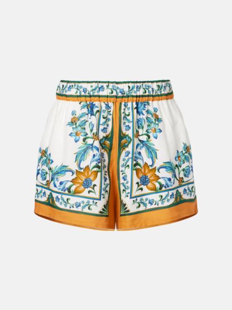 FARM RIO Flora Tile floral linen-blend shorts