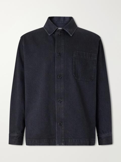 SAINT LAURENT Logo-Embroidered Cotton Denim Overshirt
