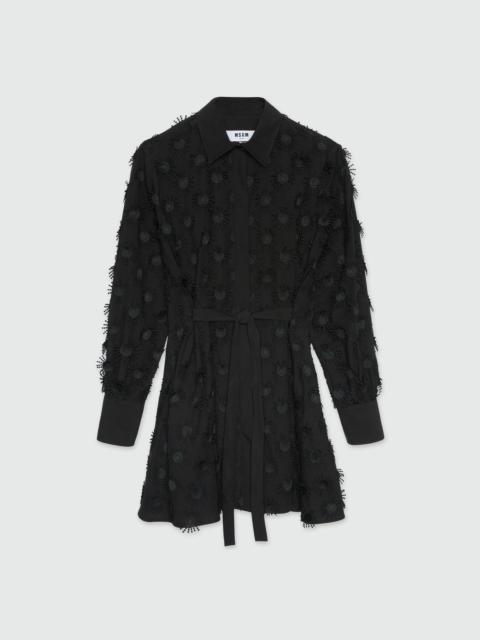 MSGM Short shirt dress in black poplin with embroidery