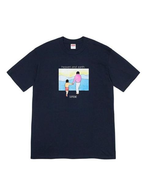 Supreme FW19 Week 1 Heaven and Earth Tee Printing Short Sleeve Unisex Navy Blue SUP-FW19-106