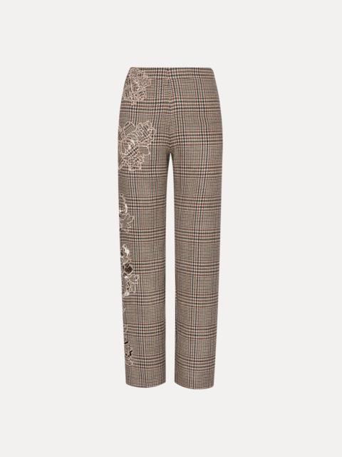 Oscar de la Renta PEONY GUIPURE APPLIQUÉ PLAID PANT
