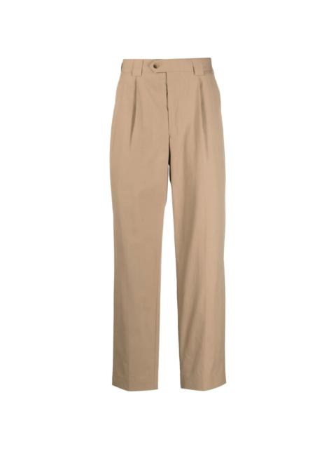 pleat-detail cotton straight-leg trousers