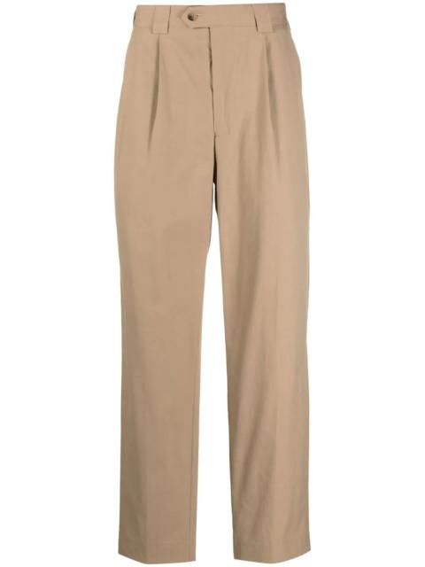 pleat-detail cotton straight-leg trousers