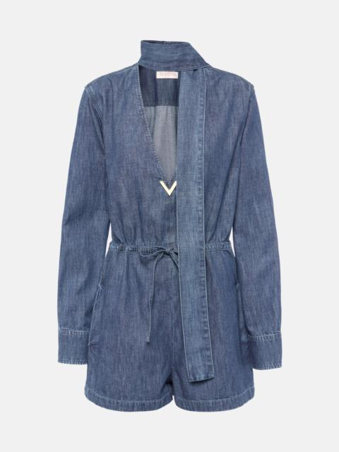 Halterneck denim playsuit