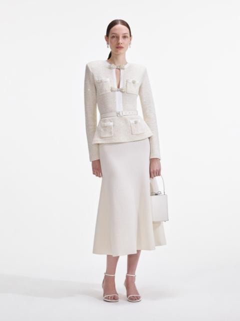 Cream Sequin Knit Tailored Midi Dress