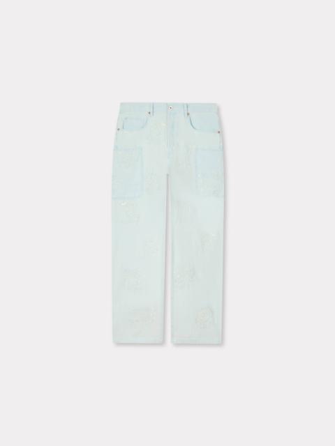 KENZO 'KENZO Cartoon' embroidered cargo monkey fit jeans in stone bleach chambray
