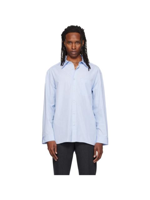 SOLID HOMME Blue Semi-Over Striped Shirt