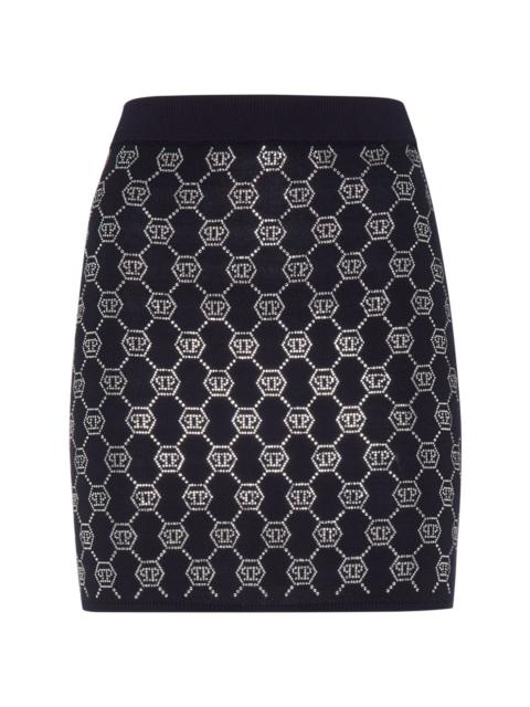PHILIPP PLEIN monogram-embellished knitted mini skirt