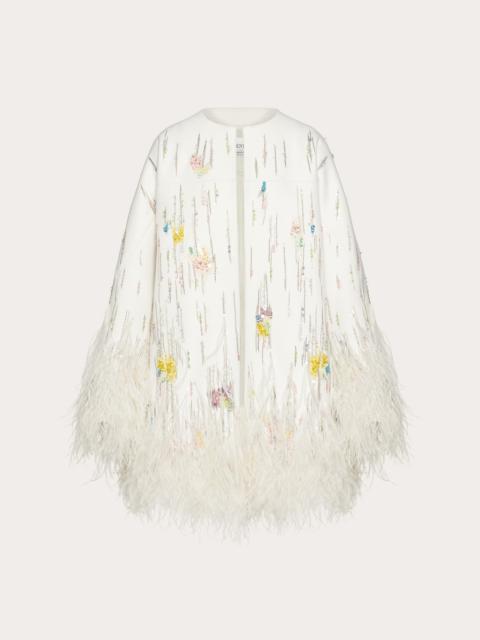 Valentino Compact Drap Coat with Feather Embroidery