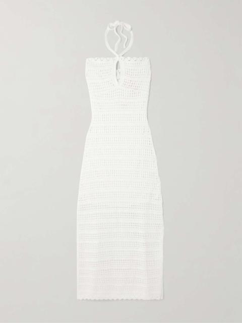 SIMKHAI Cutout crocheted cotton-blend halterneck maxi dress Ivory