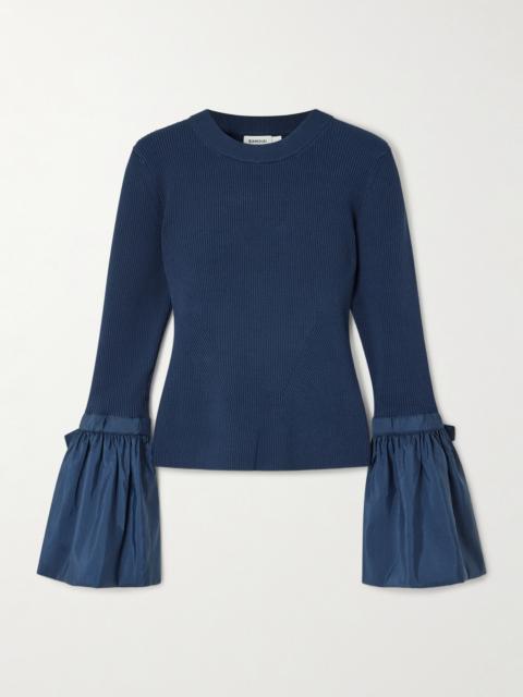 SIMKHAI Agata Taffeta-trimmed Ribbed-knit Sweater