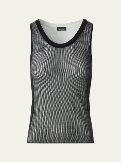 AKRIS Two-Tone Grid Knit Tank Top