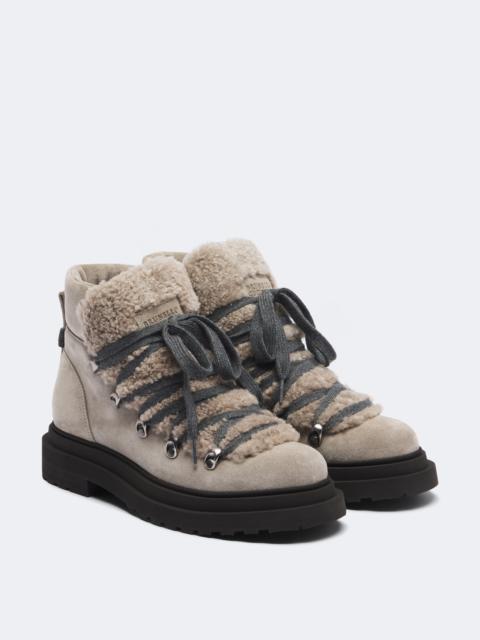 Brunello Cucinelli Monili shearling-trimmed suede lace-up boots