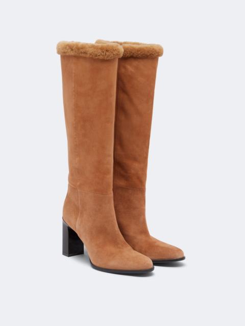 JIMMY CHOO Bibi shearling-trimmed suede knee-high boots