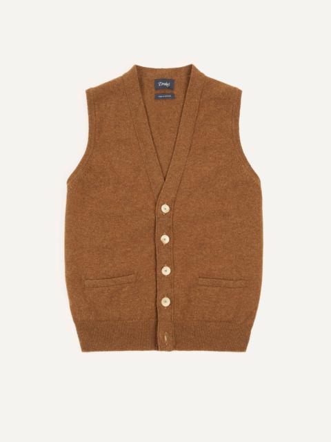 Drake's Light Brown Lambswool Sleeveless Cardigan