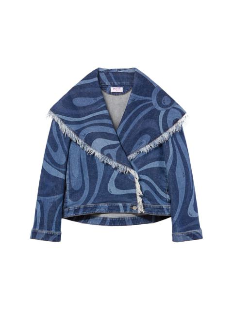 PUCCI abstract-print frayed-edge denim jacket