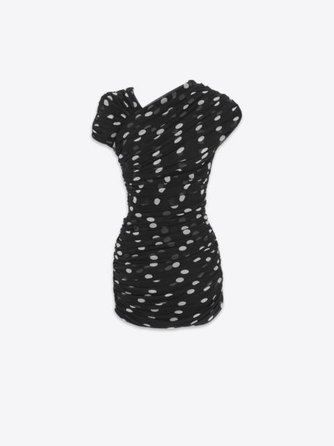 SAINT LAURENT ruched asymmetrical dress in dotted silk muslin
