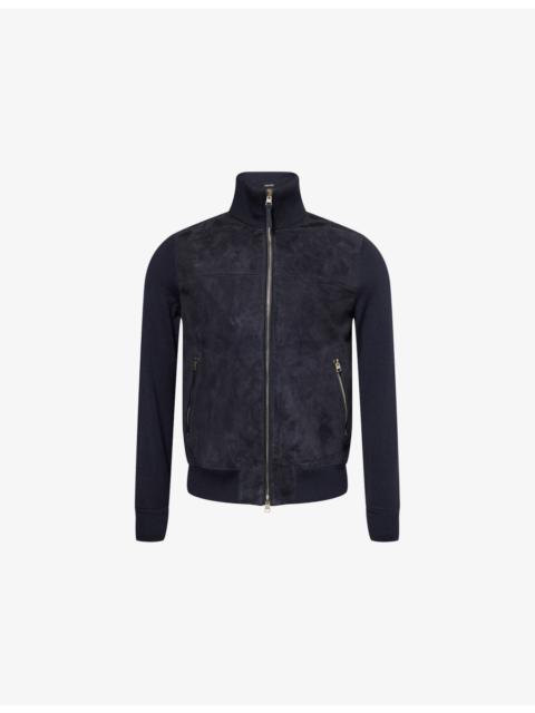 TOM FORD Zip-Through Hybrid Suede and Wool Knit Cardigan