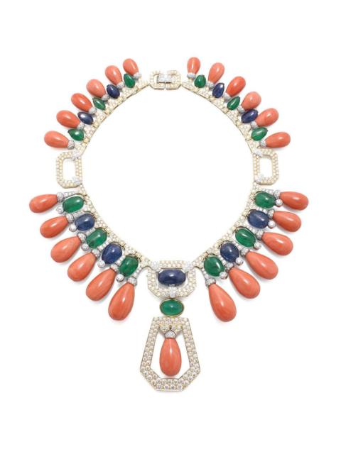 DAVID WEBB Coral Sapphire Maharaja Couture Necklace