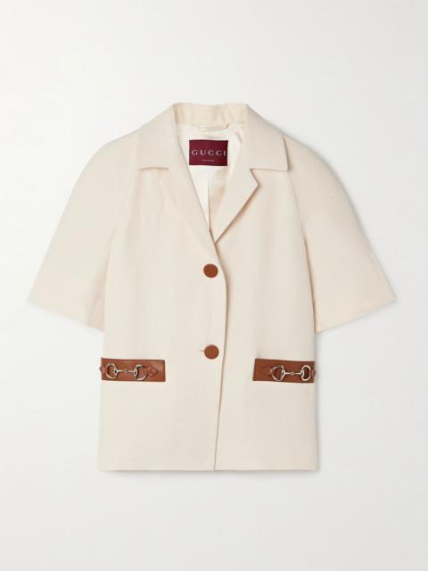 GUCCI Horsebit-detailed leather-trimmed linen-canvas jacket Cream