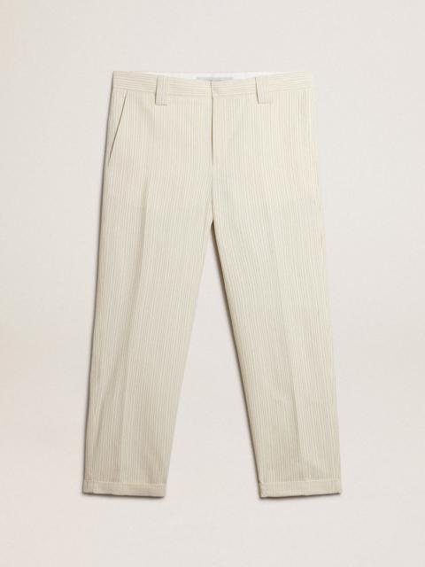 Golden Goose Men's cream-colored pants in striped cotton