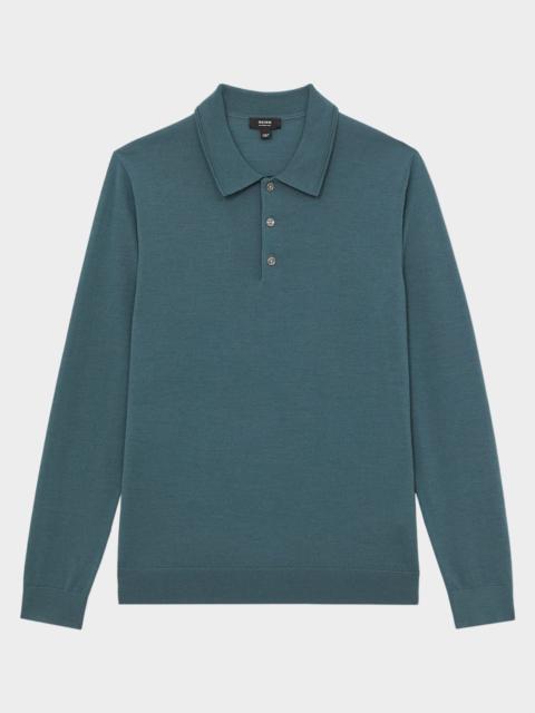 REISS Men's Trafford Merino Wool Long-Sleeve Polo Shirt