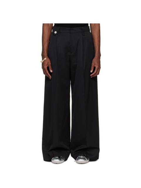 Simone Rocha Black Wide Leg Belt Loop Tab Trousers