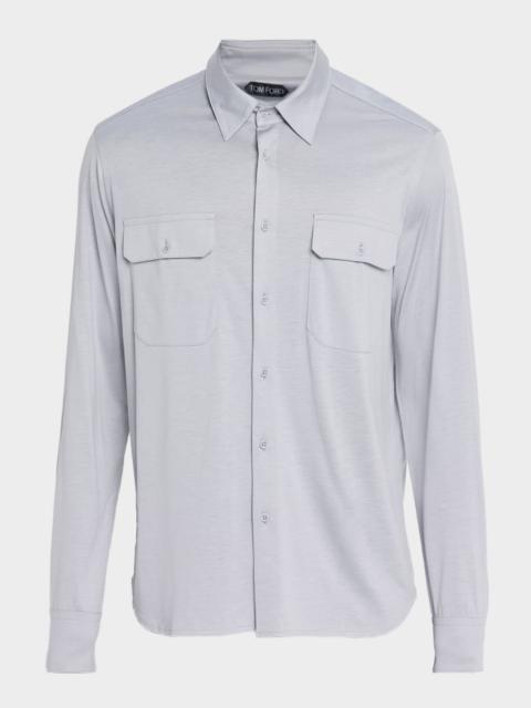 TOM FORD Men's Cotton and Silk Jersey Button-Down Shirt