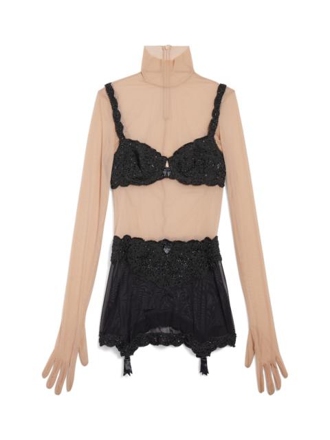 BALENCIAGA Women's Trompe L'œil Suspender Belt Dress in Black