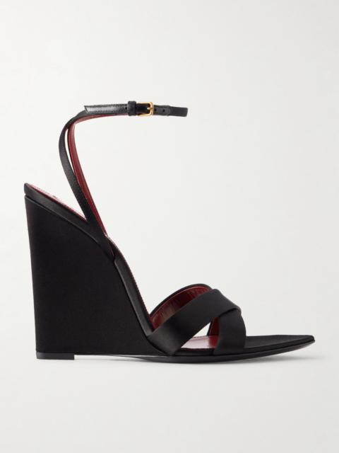 SAINT LAURENT Lydia Satin Wedge Sandals