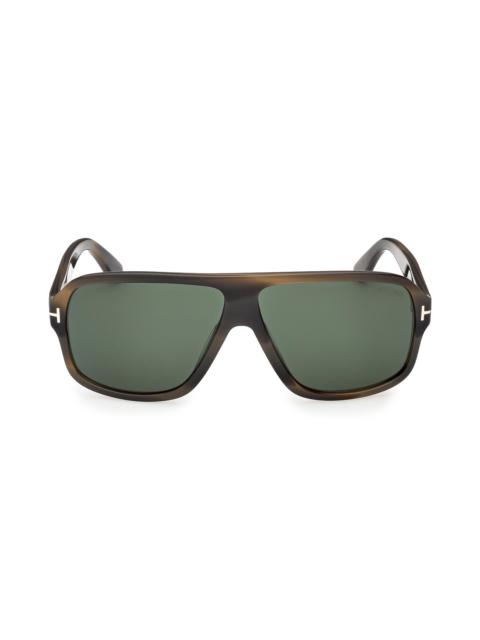 TOM FORD Men's William 63MM Havana Navigator Sunglasses - Brown Green