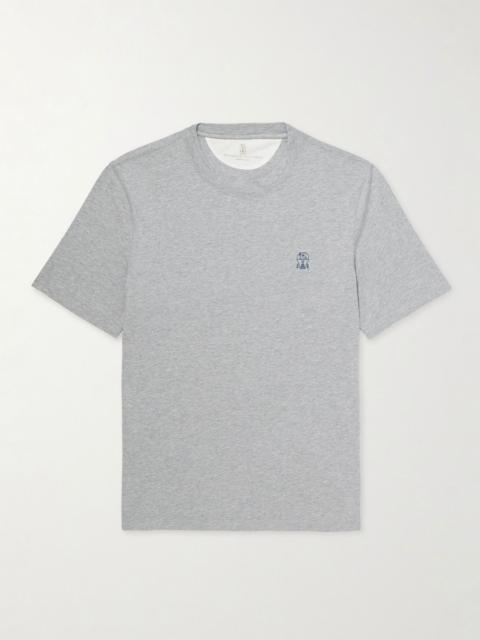 Brunello Cucinelli Layered Logo-Print Cotton-Jersey T-Shirt Gray
