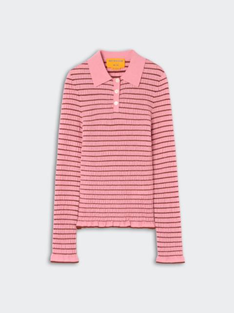 GUEST IN RESIDENCE Smocked L/S Shrunken Polo